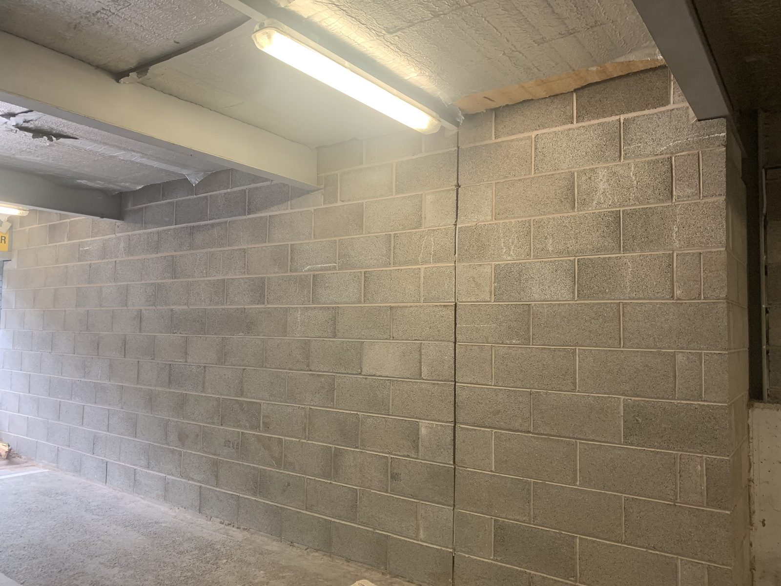 New blockwork walls at car park level