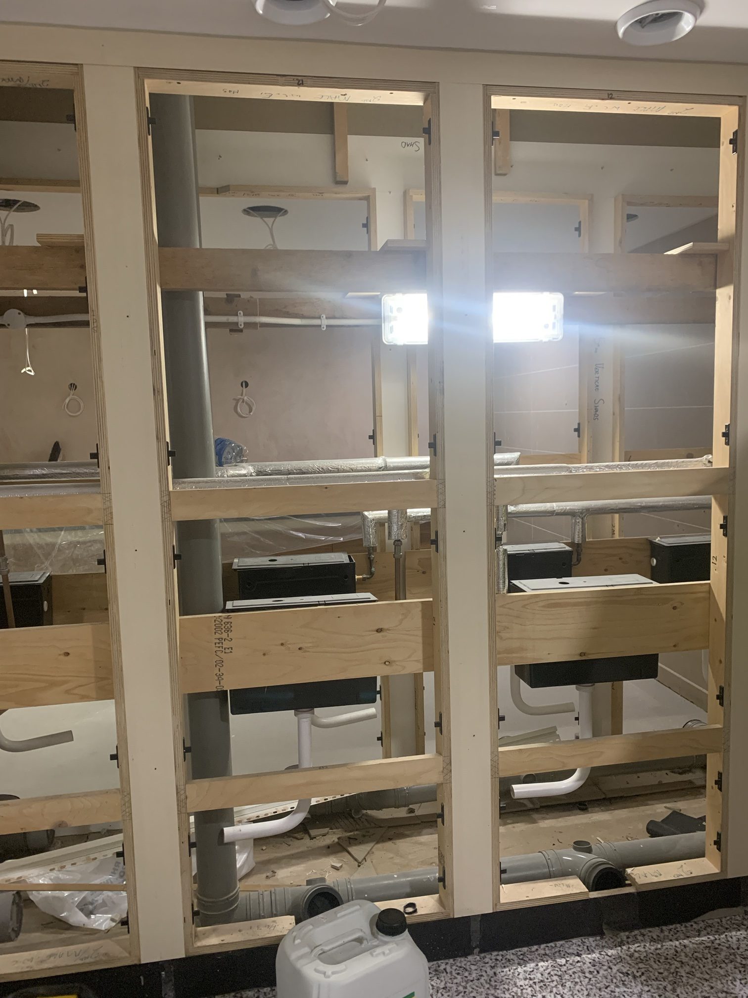 Communal toilets — timber carcass framing and first-fix plumbing