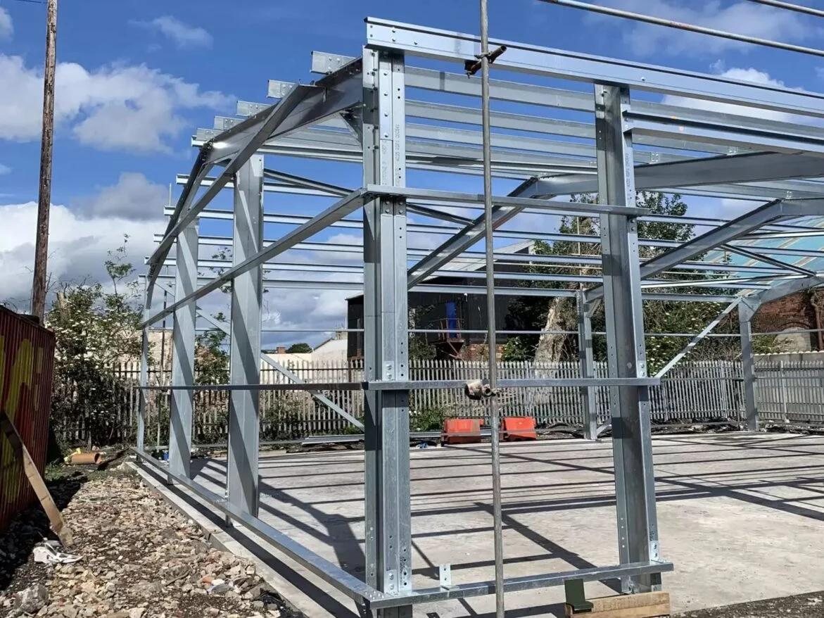 Steel portal frame up on the new slab