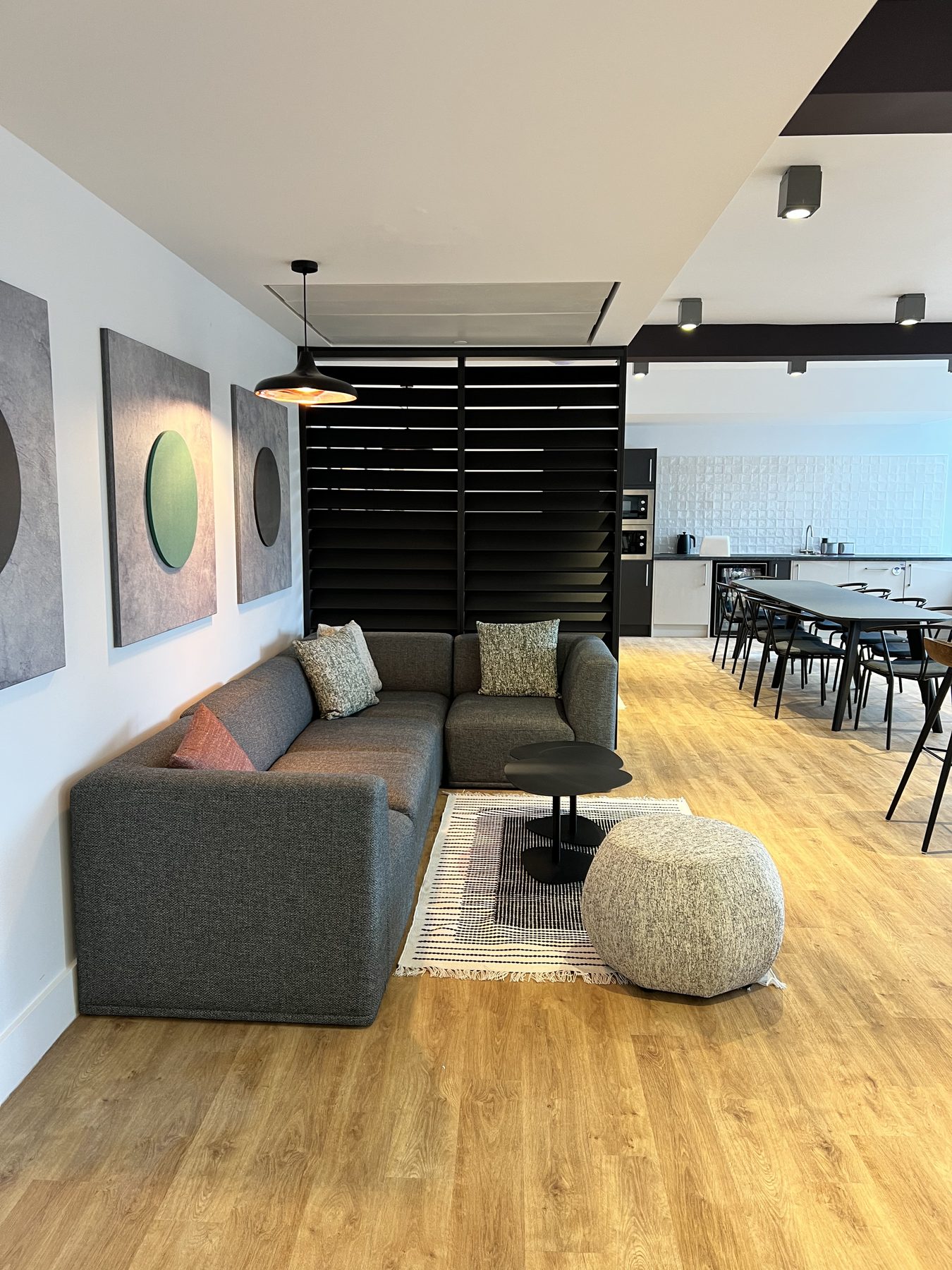 Boardroom with acoustic ceiling raft