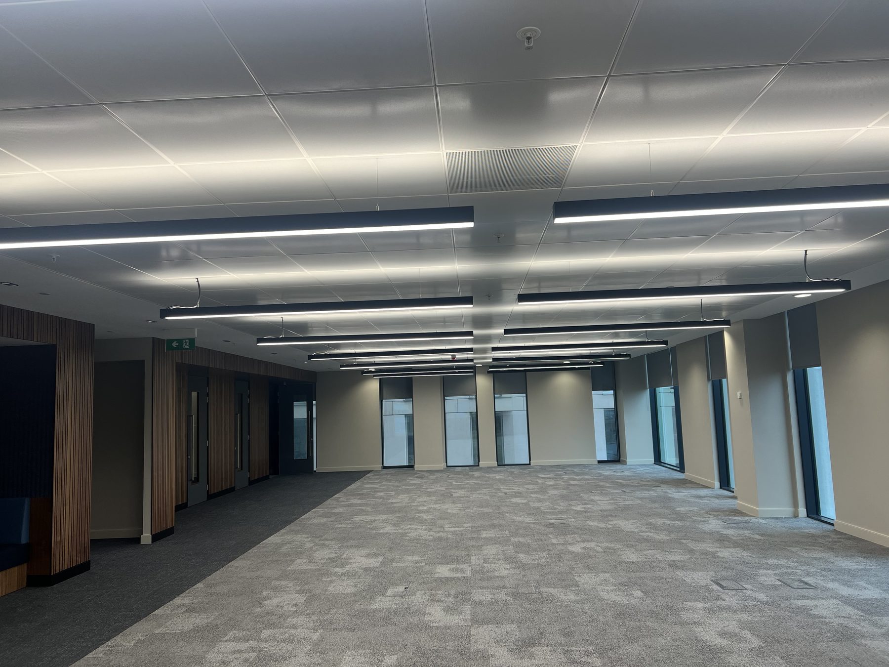 Open plan with suspended linear lighting